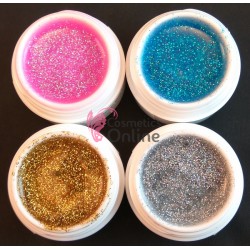Gel UV Amelie color Glitter 15ml, Set de 4 bucati + 1 Cutie cu paiete Holografice Cadou